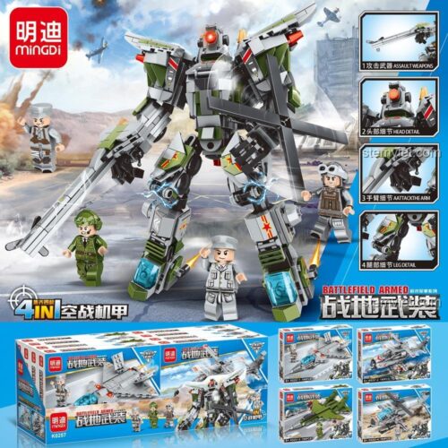 Đồ chơi mô hình Robot chiến đấu hợp thể Mingdi K0257 với các chi tiết vũ khí và minifigure lính bộ binh