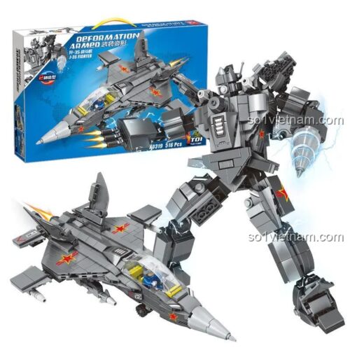 Hộp đồ chơi lắp ráp Mingdi K0319 Máy bay chiến đấu J-35 Biến Hình Robot, bộ xếp hình 516 chi tiết, đồ chơi mô hình robot biến hình cho bé trai 6 tuổi.