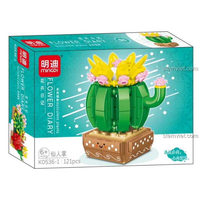 Mô hình cây xương rồng Mingdi K0536-1, một trong 8 mẫu của bộ lắp ghép cây mọng nước K0536, dành cho bé gái 6 tuổi.