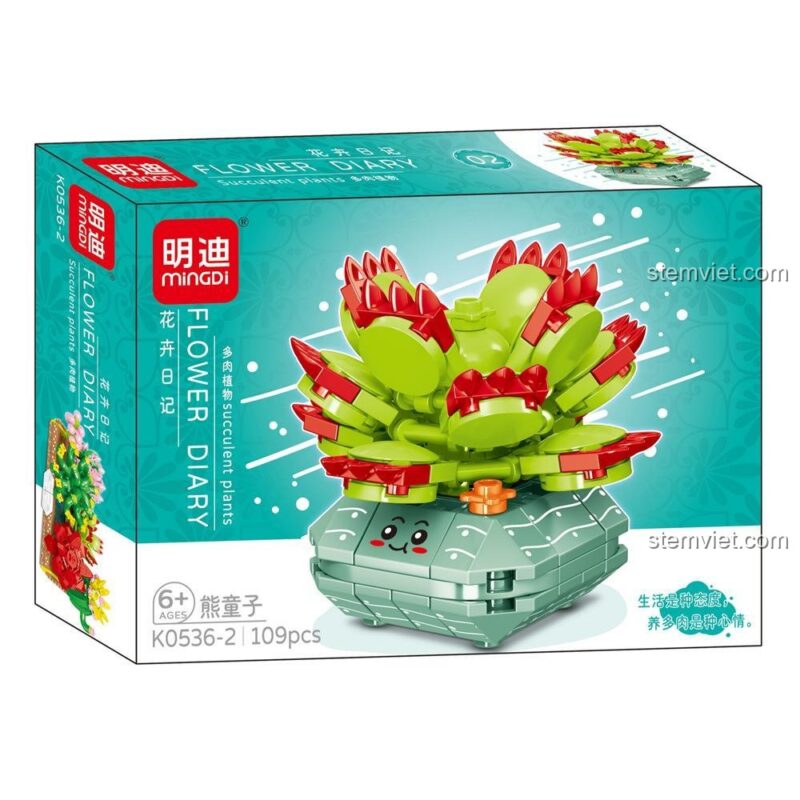 Mô hình cây gấu con Mingdi K0536-2, thuộc bộ đồ chơi lắp ráp cây mọng nước K0536, giúp bé gái 6 tuổi phát triển tư duy.