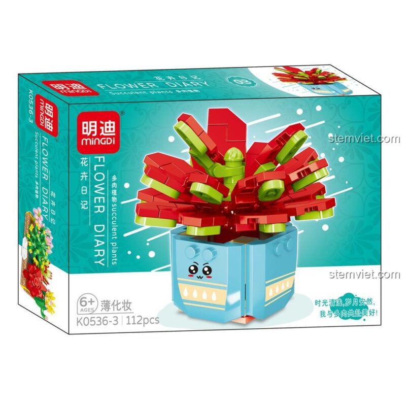 Mô hình cây trang điểm nhẹ Mingdi K0536-3, một phần của bộ xếp hình cây mọng nước K0536, món quà sáng tạo cho bé gái.