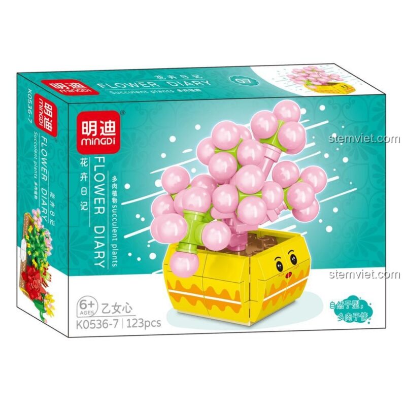 Mô hình cây trái tim thiếu nữ Mingdi K0536-7, một mẫu xinh xắn trong bộ xếp hình cây mọng nước K0536, món quà đáng tiền.