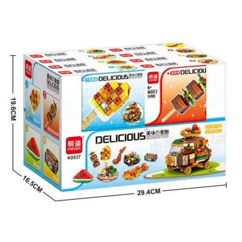 Bộ đồ chơi đồ ăn ngon miệng Mingdi K0537, bộ lắp ghép Mingdi đồ ăn 8 món cho bé trai và bé gái 6 tuổi, chất lượng cao, giá tốt, hiển thị kích thước hộp.