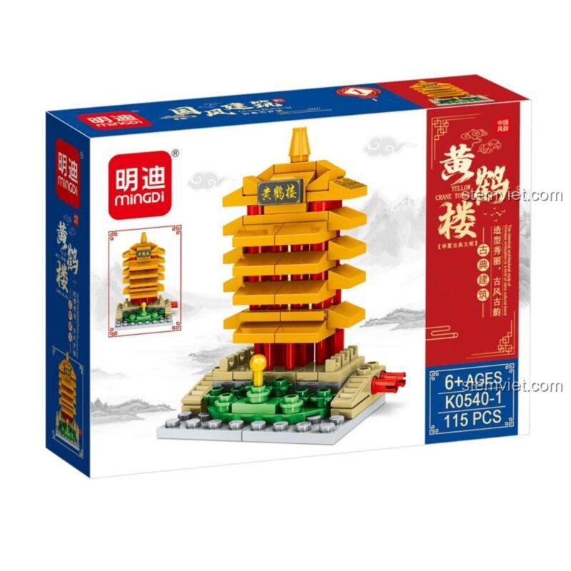 Mô hình Hoàng Hạc Lâu từ bộ lắp ghép Mingdi K0540, đồ chơi xếp hình kiến trúc cổ phong, phù hợp bé 6 tuổi, giá bình dân.