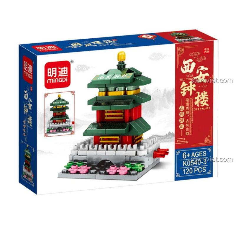 Mô hình Tháp Chuông Tây An từ bộ lắp ghép Mingdi K0540, đồ chơi mô hình kiến trúc Trung Quốc, giúp bé phát triển tư duy.