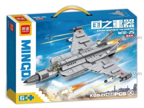 Hộp sản phẩm bộ lắp ráp MingDi K0921 máy bay chiến đấu WIE-25, món quà giá tốt cho bé trai yêu thích quân sự.