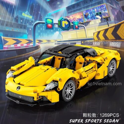 đồ chơi mô hình Maserati MC20 màu vàng, bộ lắp ráp MJ 8612A, siêu xe thể thao 1269 chi tiết, đồ chơi cho bé trai 12 tuổi, chất lượng cao
