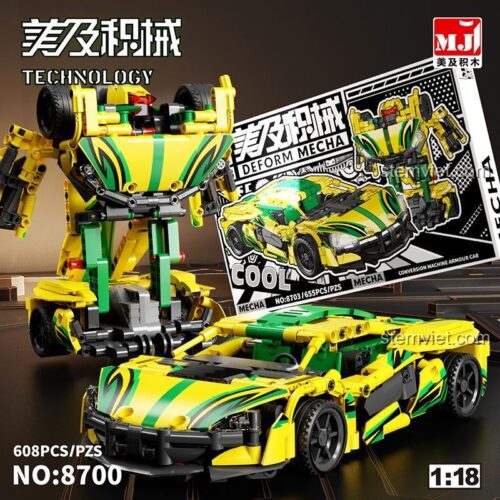 Bộ đồ chơi MJ 8703 Xe McLaren và Robot McLaren biến hình, đồ chơi lắp ráp Xe đua McLaren tỉ lệ 1:18 cho bé trai 12 tuổi.