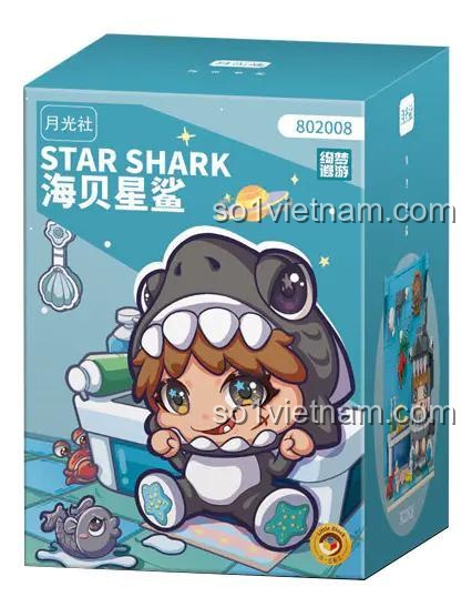 Hộp sản phẩm MOKY 802008 Star Shark - Kỳ Nghỉ Sao Biển, bộ đồ chơi lắp ghép mô hình nhân vật bé gái hóa trang cá mập, cảnh biển chi tiết, đồ chơi giáo dục cho bé gái 6 tuổi, đồ chơi STEM