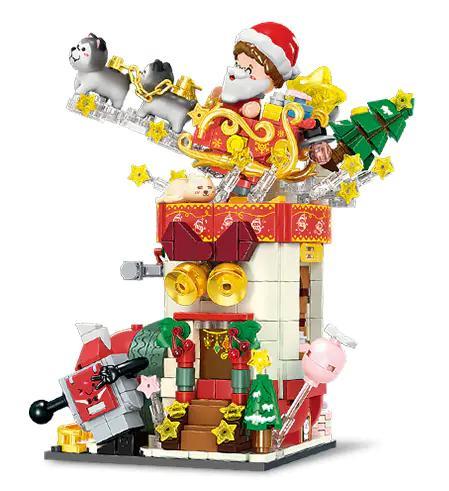 Bộ đồ chơi Giáng Sinh Lắc Léo 月光社 801007 Ông già Noel với xe trượt tuyết và chó kéo, Cây thông Noel, Ngôi nhà Giáng Sinh, Đồ chơi giáo dục cho bé trai 6 tuổi
