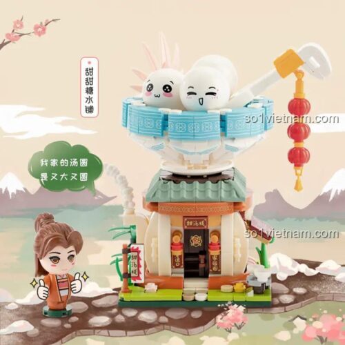 Bộ đồ chơi 月光社 801002 Mô hình Cảnh quan Phố ẩm thực: Tiệm Tráng miệng Ngọt ngào đã lắp ráp
