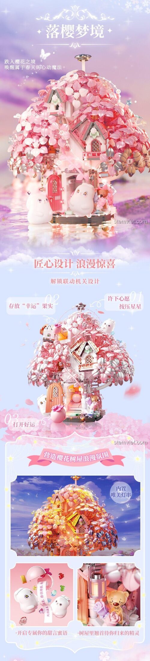 Poster giới thiệu bộ xếp hình Cây Anh Đào mộng mơ 802808, quà tặng ý nghĩa cho bé gái, giá tốt.