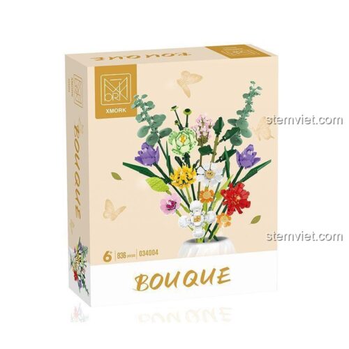 Hộp sản phẩm MORKMODEL 034004 bó hoa xếp hình, bộ lắp ghép 836 mảnh chất lượng cao, món quà đáng tiền cho con gái.