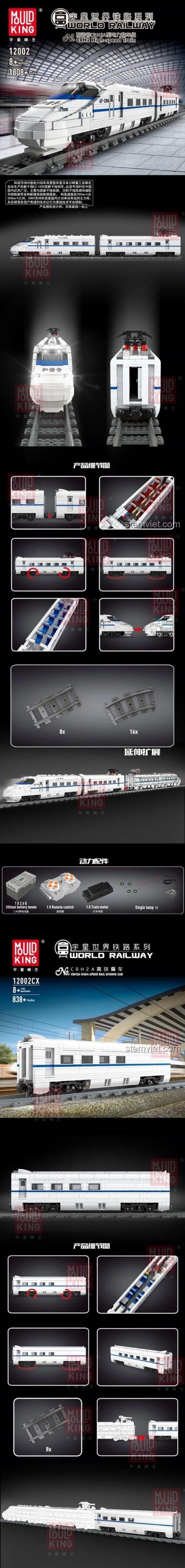 đồ chơi lắp ráp Mould King 12002 Tàu cao tốc Harmony CRH2A có điều khiển từ xa và đèn LED, phát triển tư duy cho bé trai 8 tuổi