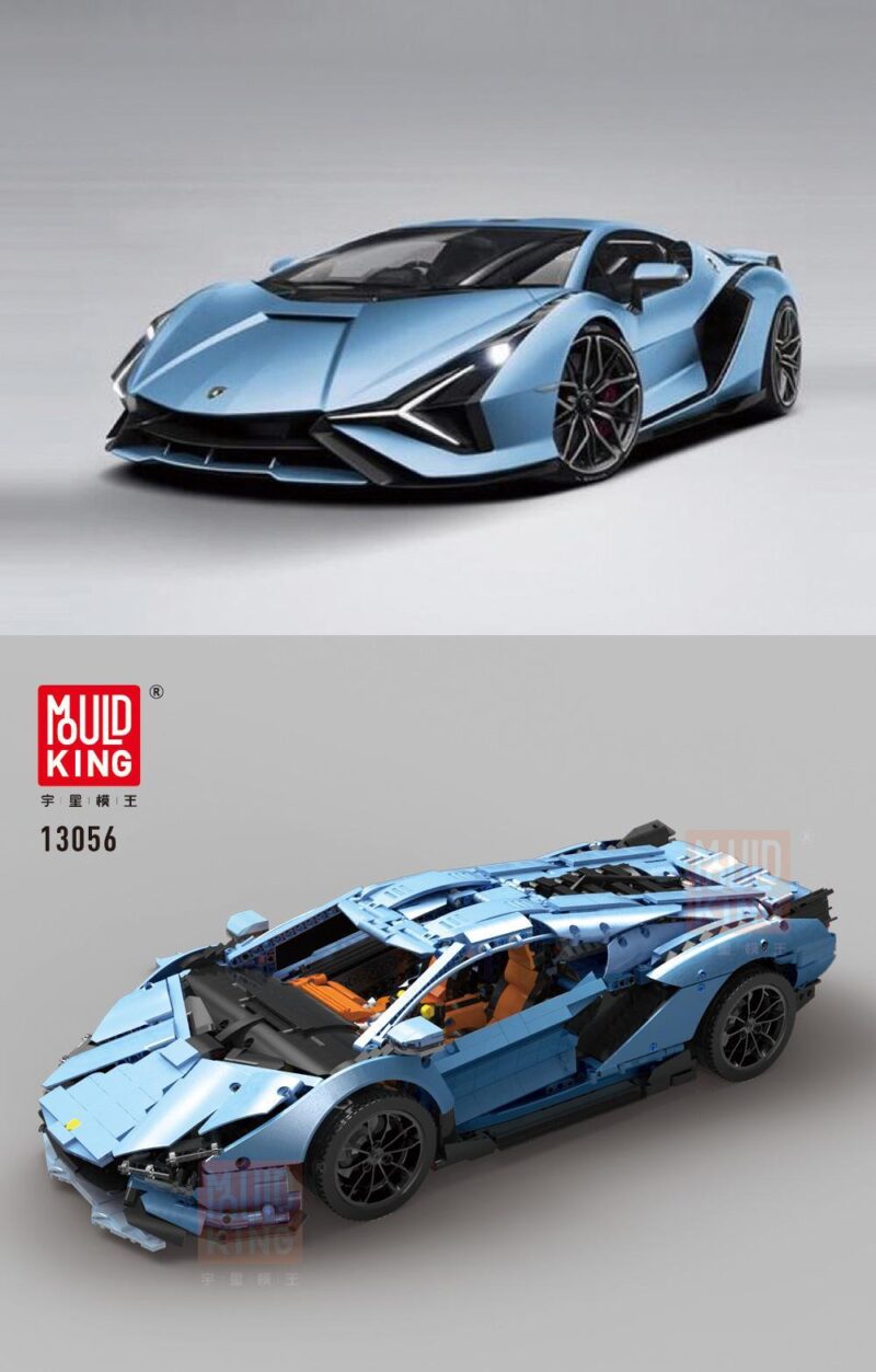 đồ chơi xây dựng 13056, siêu xe Lamborghini Hyper màu xanh dương, thiết kế hiện đại, phù hợp bé trai 8 tuổi.