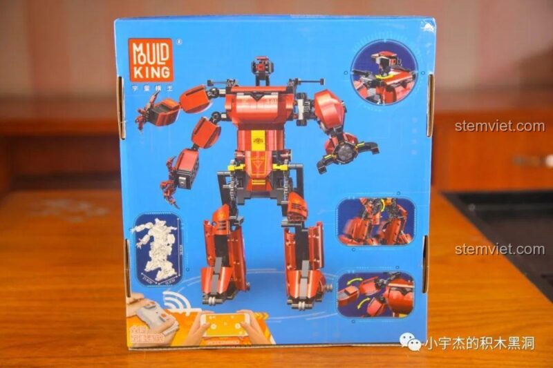 Mặt trước hộp bộ đồ chơi Mould King 15038 Robot Crimson, hiển thị khả năng điều khiển qua điện thoại, đồ chơi mô hình cho bé trai.