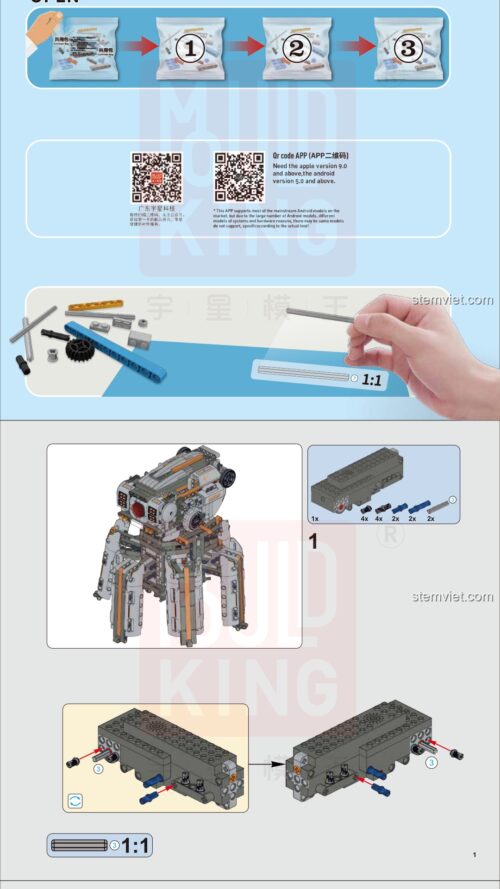 Robot địa hình 6 chân Mould King 15050 hướng dẫn Mould King 15050 Cỗ máy chiến tranh 6 chân
