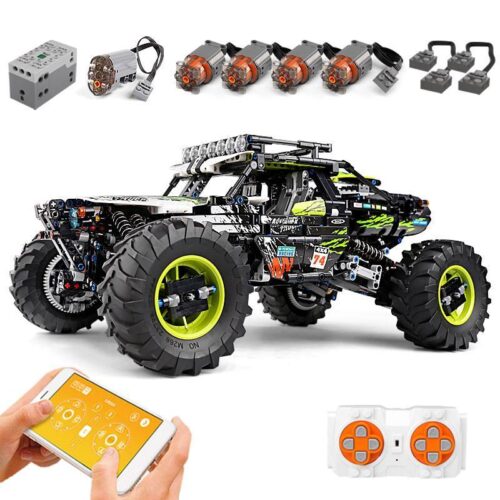 Bộ đồ chơi Mould King 18002 Xe Địa Hình Điều Khiển Từ Xa Green Hound Buggy 4WD 1890 chi tiết cho bé trai 8+ tuổi, giá tốt, hiển thị các linh kiện động cơ và điều khiển