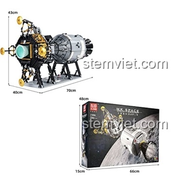 Bốn góc nhìn chi tiết của đồ chơi mô hình Mould King 21006, thể hiện sự phức tạp và tinh xảo của tàu Apollo 11.
