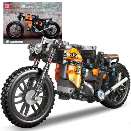 Mô hình bộ lắp ráp Mô tô Đua Mould King 23005 cùng hộp sản phẩm, thể hiện thiết kế tổng thể và chi tiết.