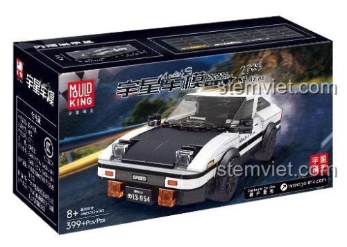 Hộp sản phẩm bộ lắp ráp xe đua Toyota AE86 Mould King 27013, thể hiện hình ảnh xe và logo hãng, là món quà giá tốt cho các fan của Initial D.