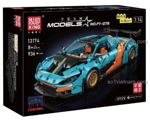 Hộp đựng bộ lắp ghép McLaren P1 GTR MouldKing 13174, có hình ảnh mô hình xe, thông số 8+ tuổi, 936 chi tiết, tỉ lệ 1:14
