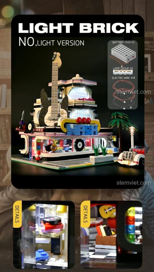 MouldKing 16002 Cửa hàng Guitar Bộ lắp ráp Tương thích LEGO® 2168 chi tiết có đèn LED