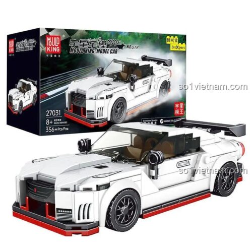 Mô hình Siêu xe Nissan GTR màu trắng lắp ráp từ bộ đồ chơi MouldKing 27031, chi tiết chân thực, độ tuổi 8+