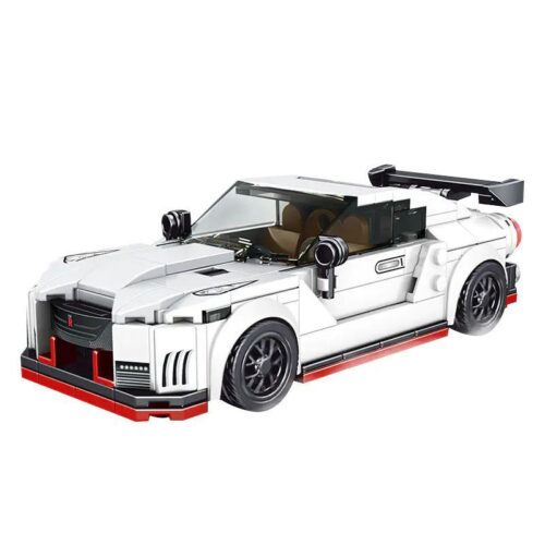 Mô hình Siêu xe Nissan GTR màu trắng MouldKing 27031 đang chạy trên đường đua, đồ chơi lắp ráp cho bé trai 8+