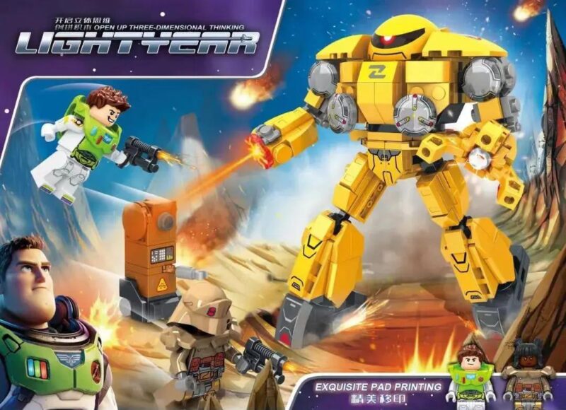 Bộ lắp ghép Robot Chiến Giáp Buzz Lightyear No Brand 9100 cho bé trai 6 tuổi, giá rẻ, chất lượng cao, mô hình robot khổng lồ với 3 minifigures kèm theo, chủ đề Lightyear, phiêu lưu không gian.
