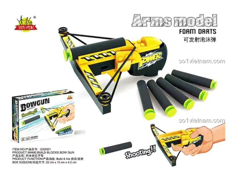 Nỏ Đồ Chơi No Brand QX2001 góc nhìn từ trên xuống, đồ chơi bắn đạn xốp an toàn cho bé trai 6 tuổi