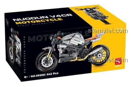 Hộp bộ lắp ráp Nuodun 60508 Xe mô tô cổ điển Nordon V4CR, đồ chơi xây dựng chất lượng tốt, giá rẻ cho bé trai 8 tuổi.