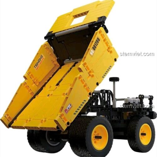Mô hình đồ chơi mô hình Xe Tải Ben 001200 đang nâng thùng ben, thể hiện cơ cấu trục vít độc đáo.