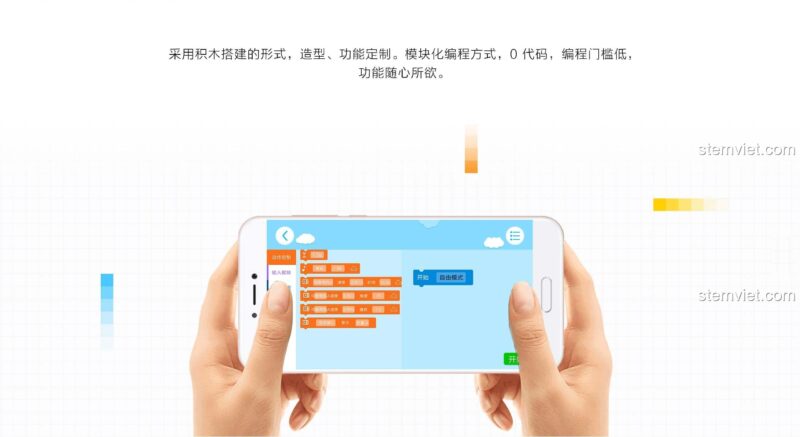 Bốn mô hình có thể lắp ráp từ bộ ONEBOT AIQIEDU#01 Robot lập trình: robot nhện, robot bánh xích, cánh tay robot, đàn piano.
