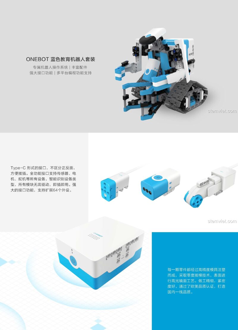 Bé trai và bé gái cùng nhau lắp ráp và lập trình đồ chơi mô hình Robot lập trình ONEBOT AIQIEDU01.
