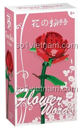 đồ chơi mô hình PANBO 7801 hộp Hoa Hồng Ngôn Ngữ Hoa màu đỏ, bộ lắp ghép cho bé gái 8 tuổi, giá rẻ