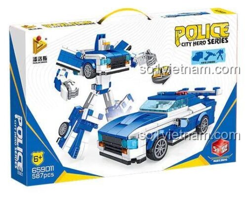 Hộp sản phẩm đồ chơi lắp ghép robot cảnh sát biến hình Panlos 659011