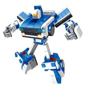 Robot cảnh sát biến hình màu xanh trắng, đồ chơi lắp ghép Panlos 659011