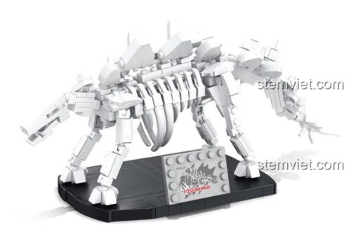 Mô hình bộ xương hóa thạch khủng long Stegosaurus Panlos Brick 612004 màu trắng, bộ xếp hình 612004.