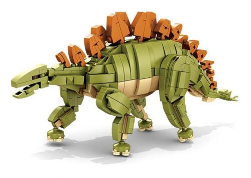 Mô hình khủng long Stegosaurus Panlos Brick 612004 màu xanh lá và cam, đồ chơi lắp ráp cho bé trai 6 tuổi.