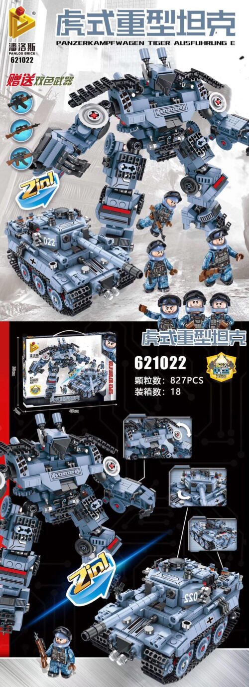 Bộ lắp ráp Xe Tăng Hổ Panlos Brick 621022 biến hình robot chiến đấu, đồ chơi mô hình quân sự cho bé trai 6 tuổi, giá tốt