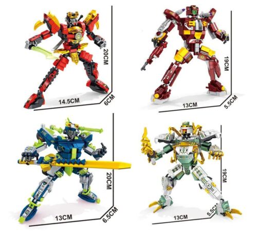 Kích thước chi tiết của 4 robot trong bộ lắp ghép Robot Tinh Nhuệ Mecha Elite Panlos Brick 626004. Đồ chơi sáng tạo cho bé trai 6 tuổi, giá rẻ.