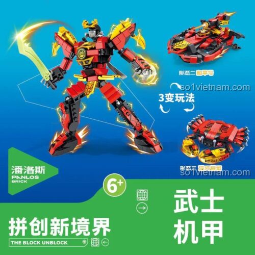Mô hình Robot Samurai và 2 dạng biến hình từ bộ lắp ráp Panlos Brick 626004A. Đồ chơi mô hình Panlos Brick chất lượng cao.