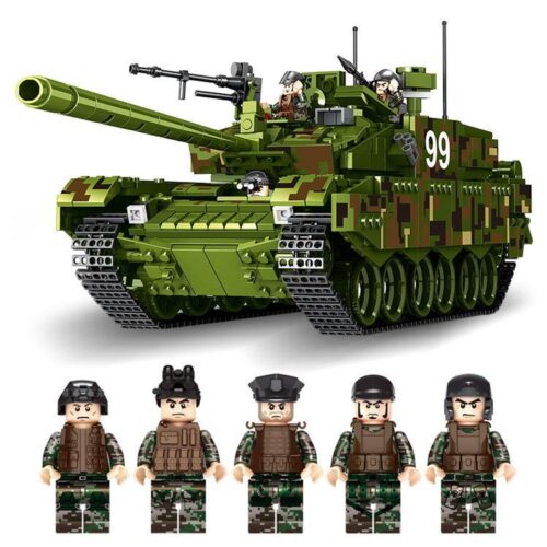 Bộ đồ chơi Panlos Brick 632002 Xe Tăng Chủ Lực Type 99 với 5 minifigure lính, màu xanh lá, nâu, đen, phù hợp bé trai 6 tuổi, giá tốt.