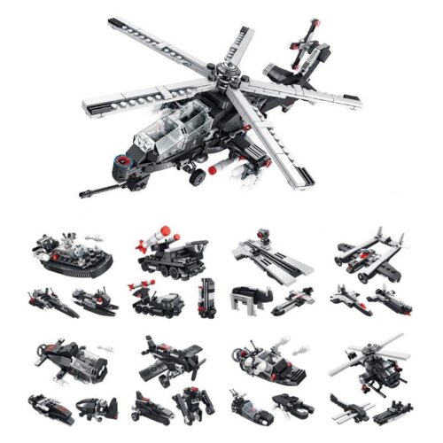 Bộ lắp ráp Trực thăng Vũ Trang 8in1 Panlos Brick 633005C, đồ chơi mô hình quân sự cho bé trai 6 tuổi, giá tốt, lắp được 8 kiểu khác nhau
