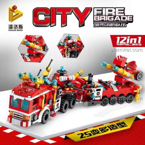 Đồ chơi xếp hình Panlos Brick 633009 mô hình xe cứu hỏa hợp thể, 25 kiểu biến hình.
