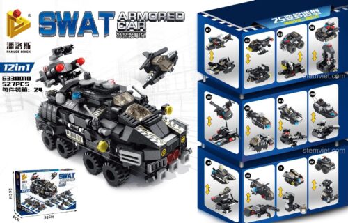 Hộp đồ chơi lắp ráp Panlos Brick 633010 và 12 mô hình nhỏ có thể lắp ráp, quà tặng cho con trai 6 tuổi.