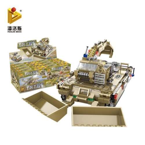 Mô hình Robot Công Binh Hợp Thể Panlos Brick 633024G và hộp sản phẩm. Bộ đồ chơi lắp ráp giá rẻ cho bé trai 6 tuổi.