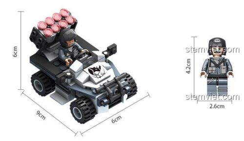 Kích thước bộ lắp ráp xe quân sự phóng tên lửa Panlos Brick 635001, mô hình xe chiến đấu quân đội 9x6x6cm, minifigure 4.2cm, đồ chơi lắp ghép giá tốt