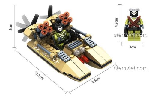 Kích thước mô hình Tàu Đệm Khí Chống Khủng Bố Panlos Brick 635005, dài 12.5cm, rộng 6.5cm, cao 5cm, có minifigure lính, đồ chơi lắp ráp giá rẻ cho bé trai.